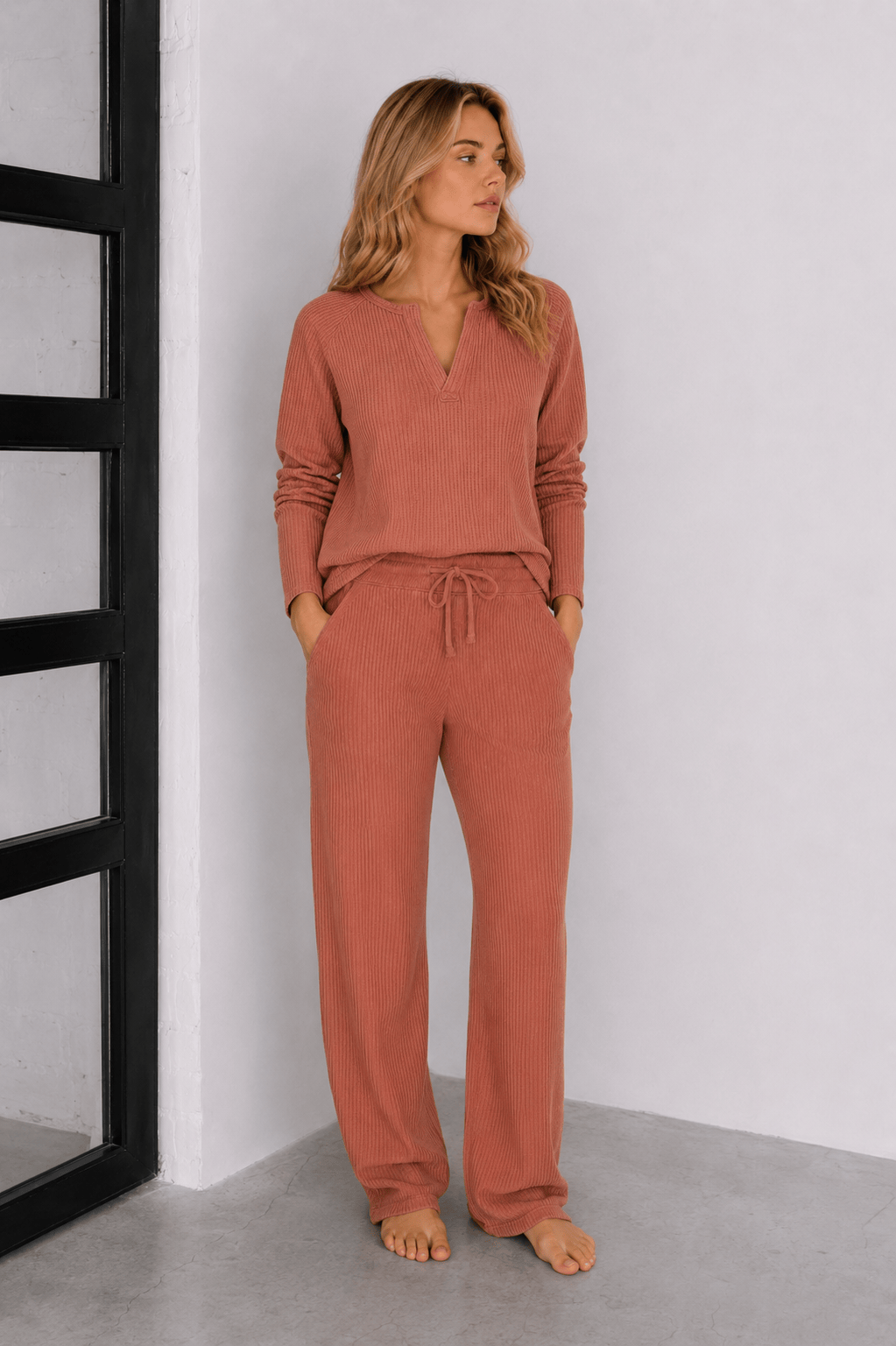 Jules Waffle Knit Organic Cotton V-Neck Pullover