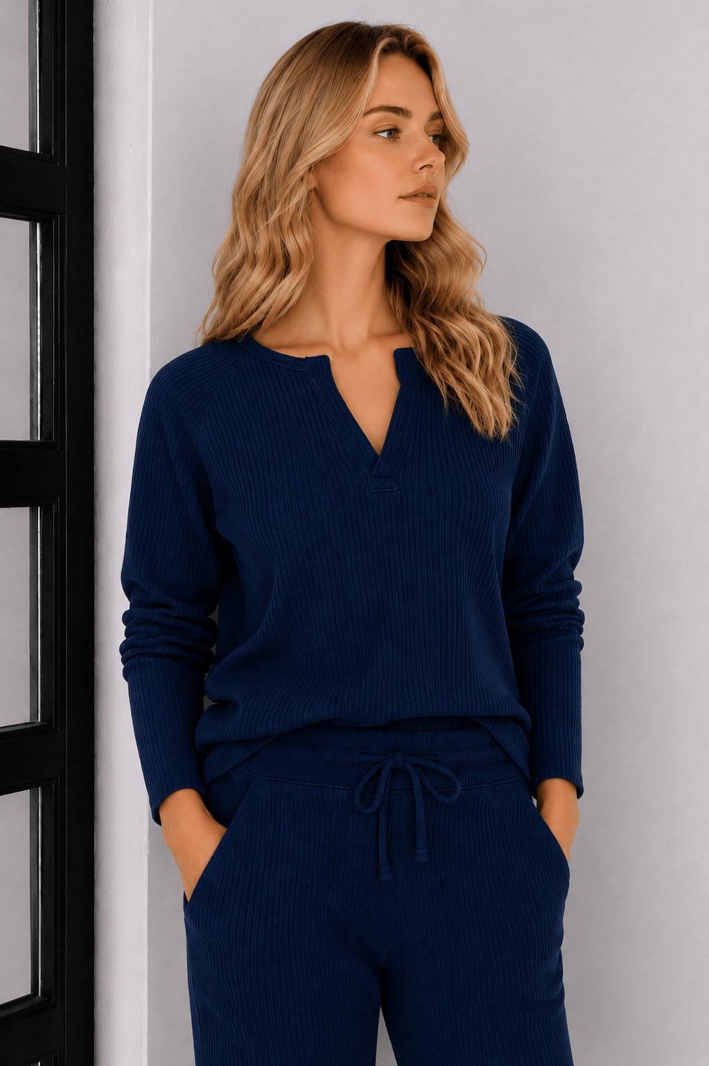 Jules Waffle Knit Organic Cotton V-Neck Pullover