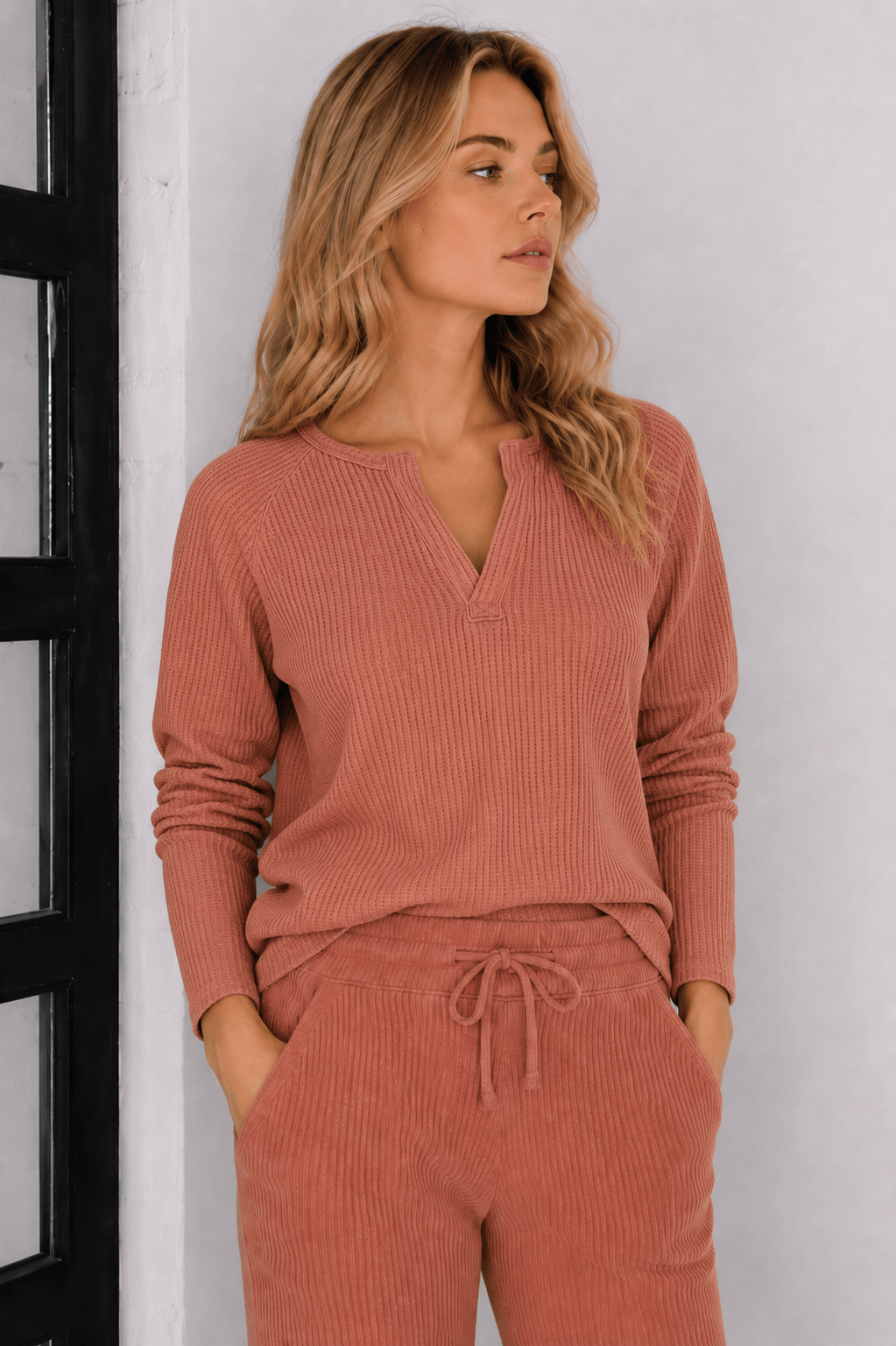Jules Waffle Knit Organic Cotton V-Neck Pullover