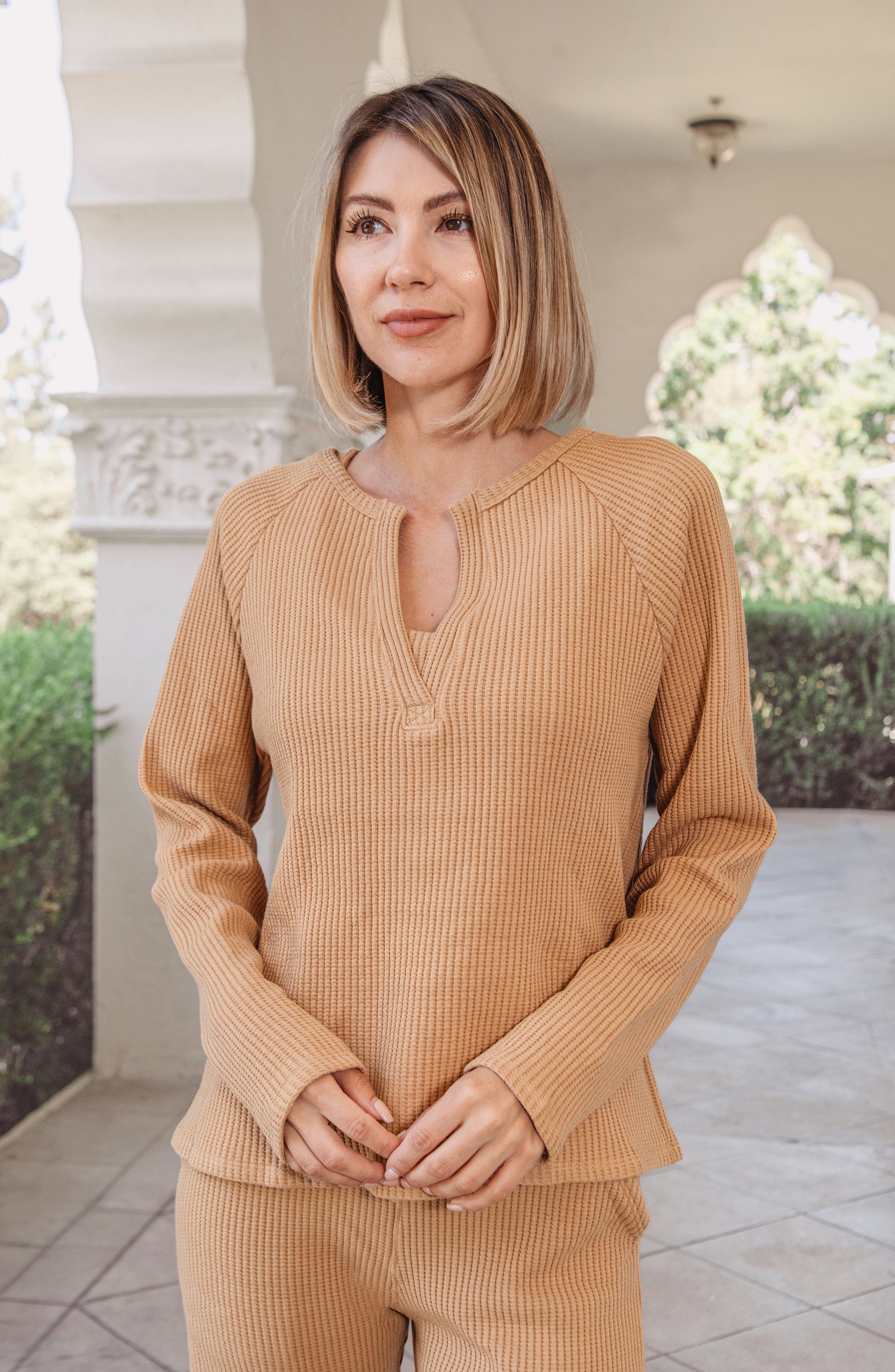 Jules Waffle Knit Organic Cotton V-Neck Pullover