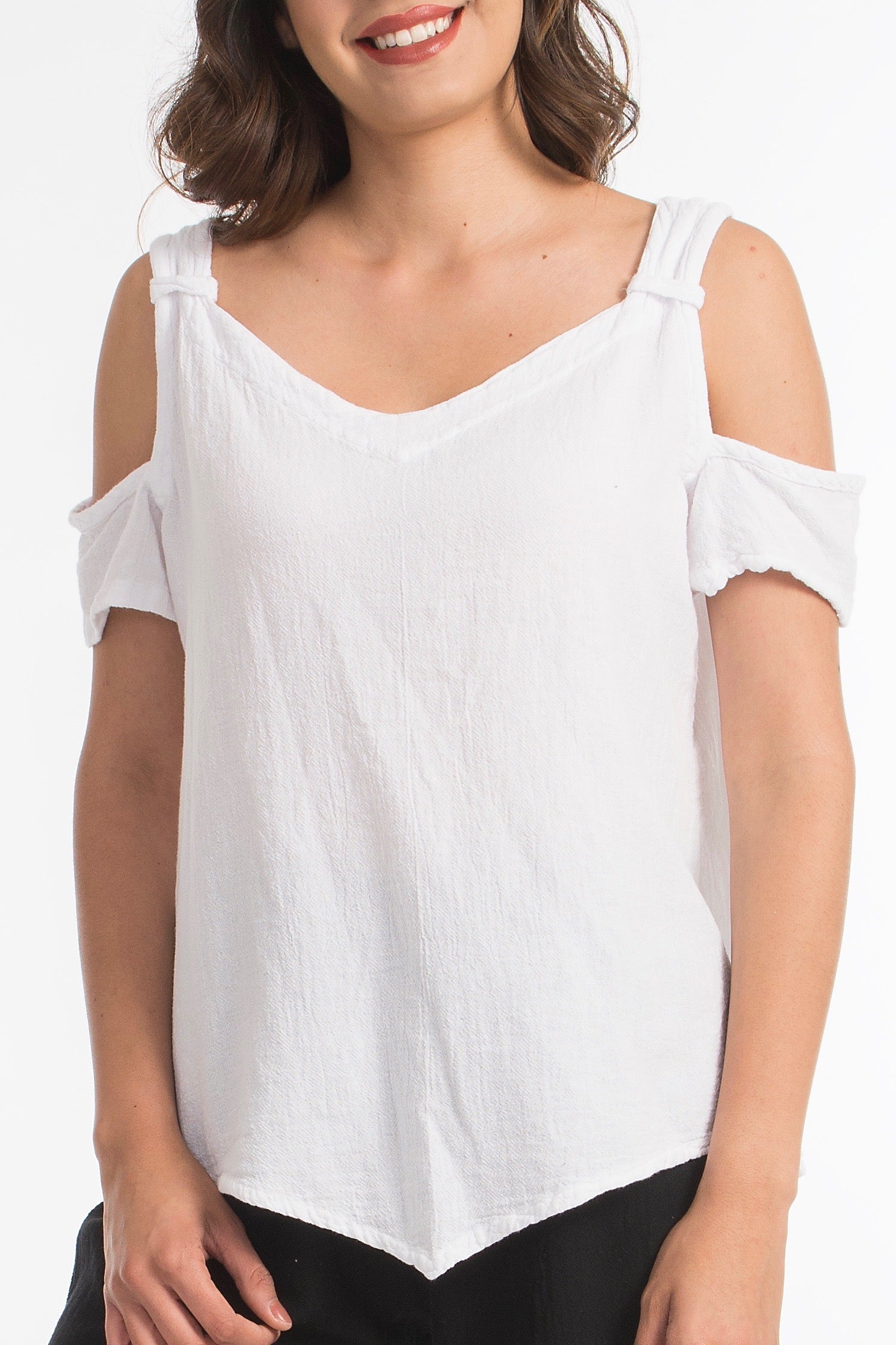 Mylie Cold Shoulder Top 100% Cotton Gauze