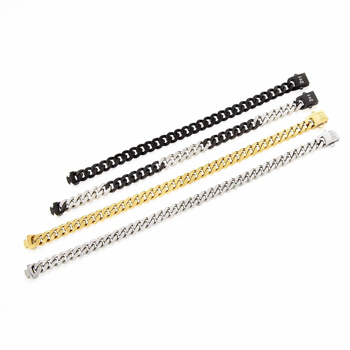 BG138BW B.Tiff 8mm 2 Tone Matte Black & High Polish Stainless Steel Flat Cuban Link Bracelet