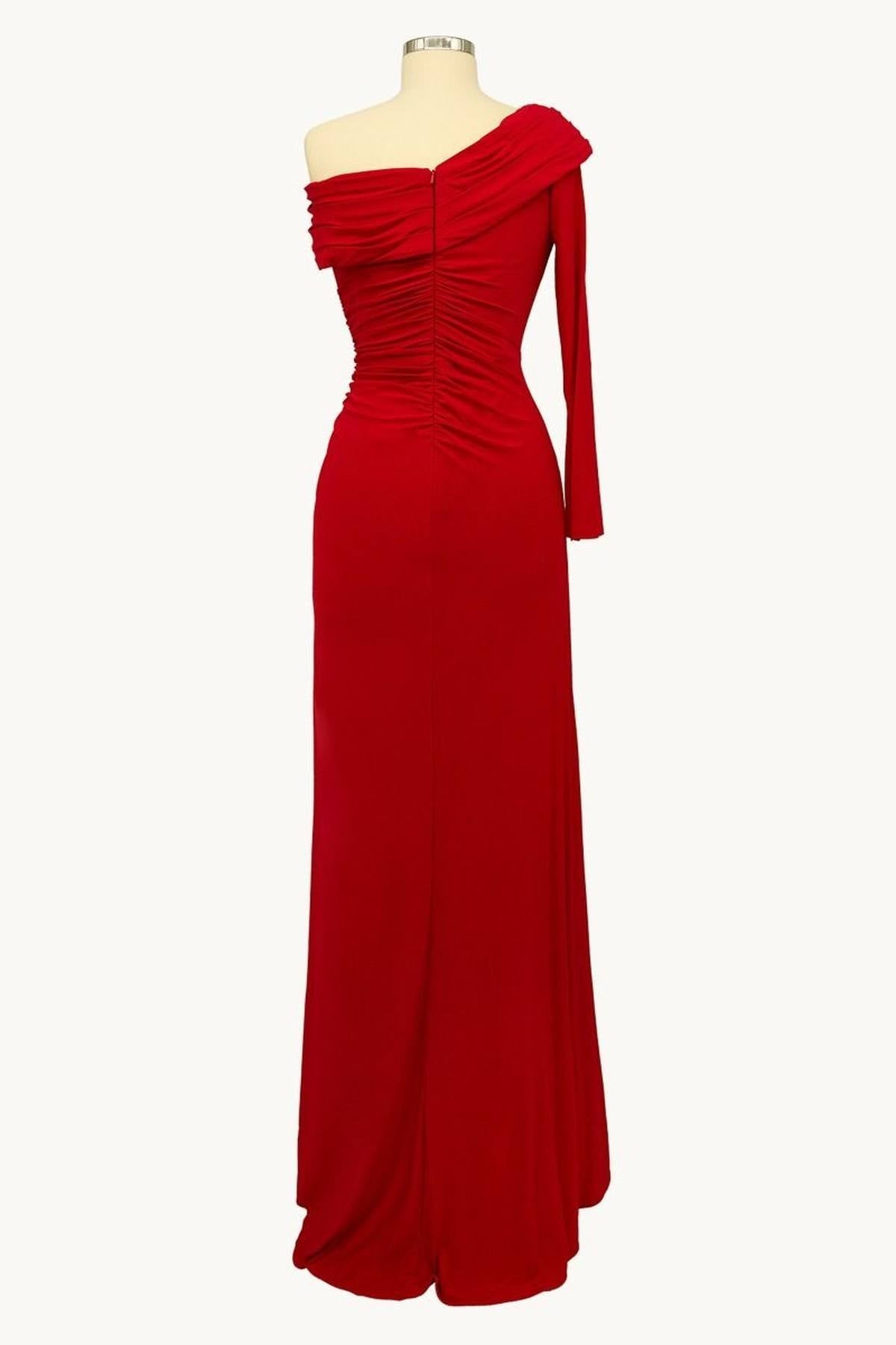 Ladivine Amoris T808 One Sleeve Off Shoulder Fitted Gown with Slit
