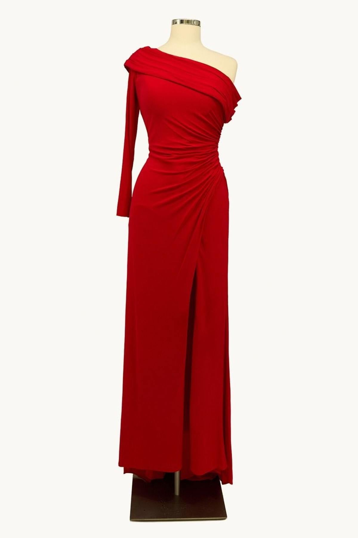 Ladivine Amoris T808 One Sleeve Off Shoulder Fitted Gown with Slit