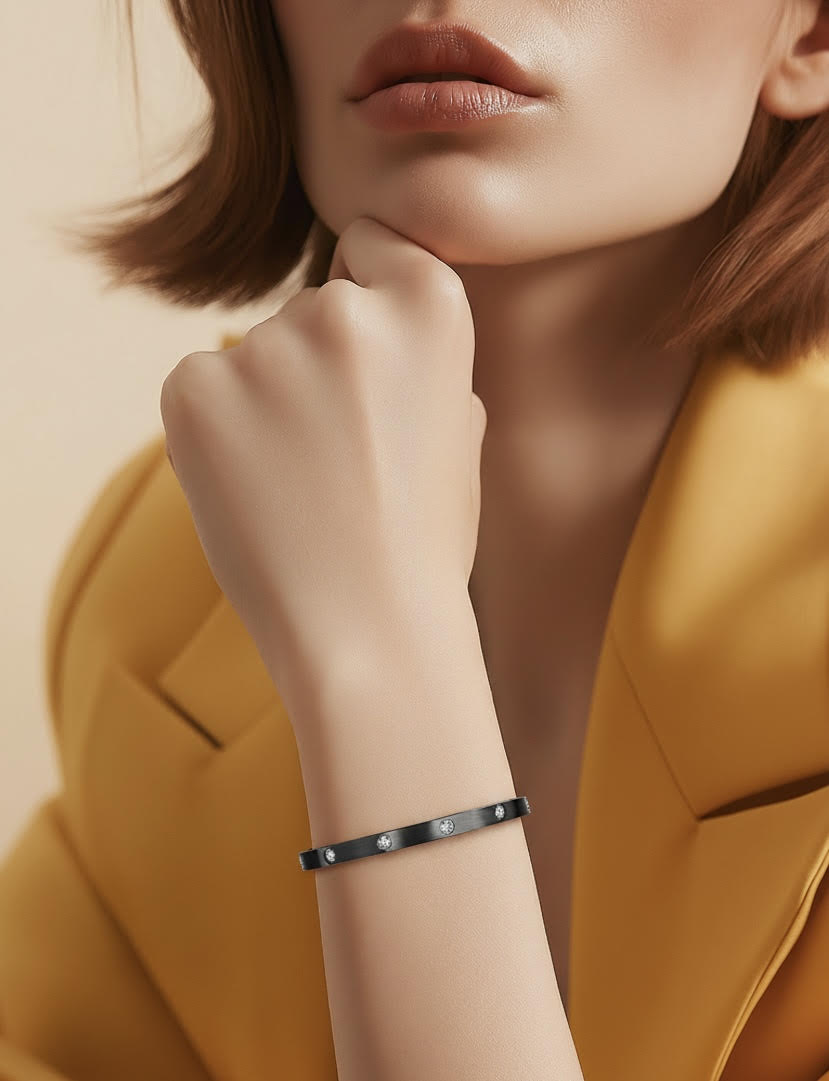 BG308B B.Tiff 8-Stone Black Bangle Bracelet