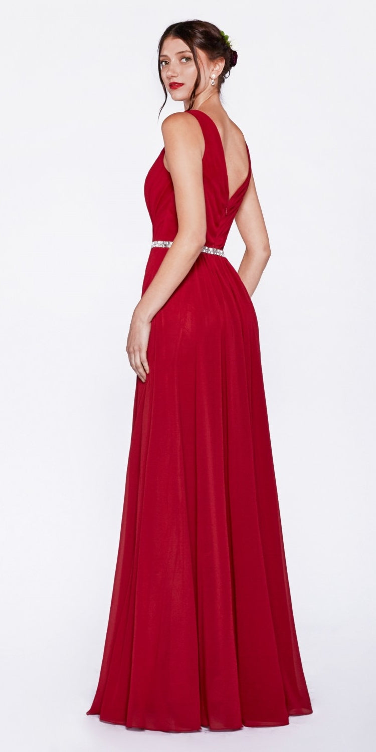 Cinderella Divine W0014 Long Gown Sleeveless Pleated Rhinestone Waist