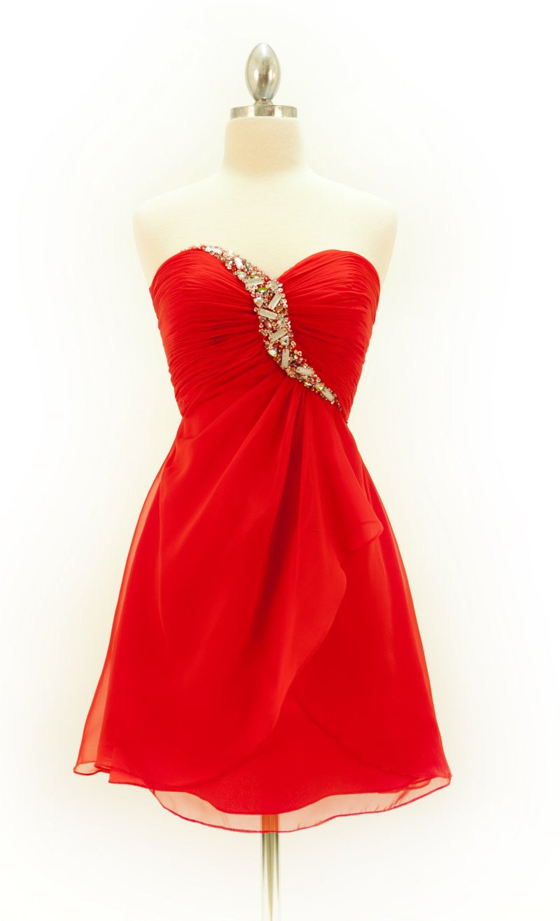 CLEARANCE - Cinderella Divine HK5744 Short Red Chiffon Dress (Size 4)
