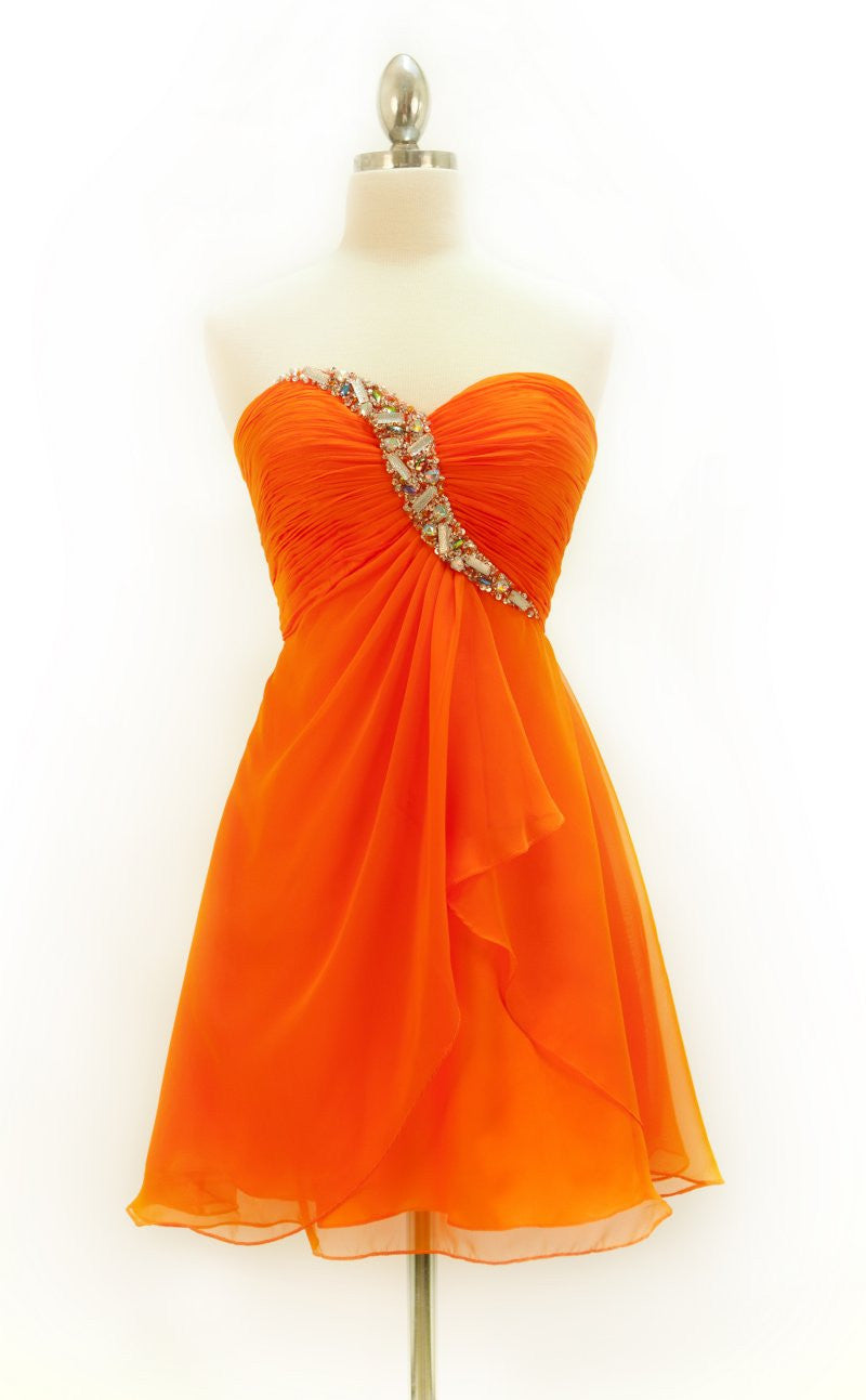 CLEARANCE - Cinderella Divine HK5744 Short Orange Chiffon Dress (Size 8)