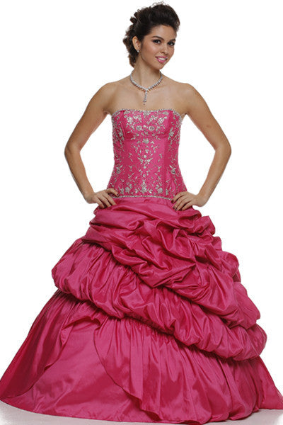 CLEARANCE - Juliet 302 Poofy Taffeta A-Line Strapless Embroidered Bodice Quinceanera Dress