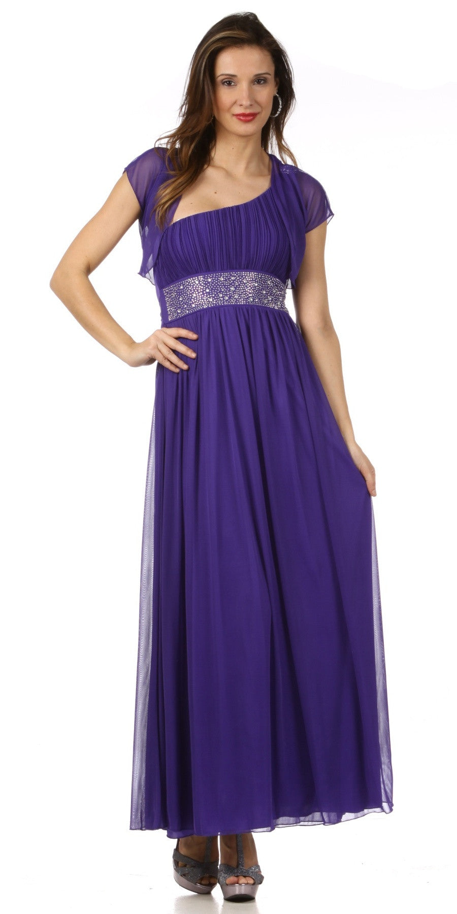 CLEARANCE - Celavie 2095L Long Lavender One Shoulder Gown Chiffon Empire (Size L)