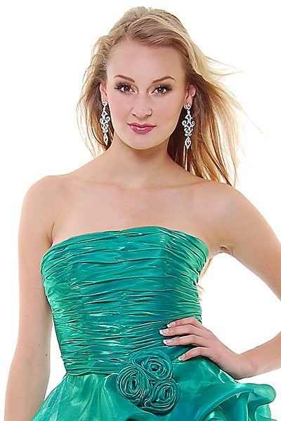 CLEARANCE - Metallic Organza Short Bubble Strapless Ruched Dress (Size XS)